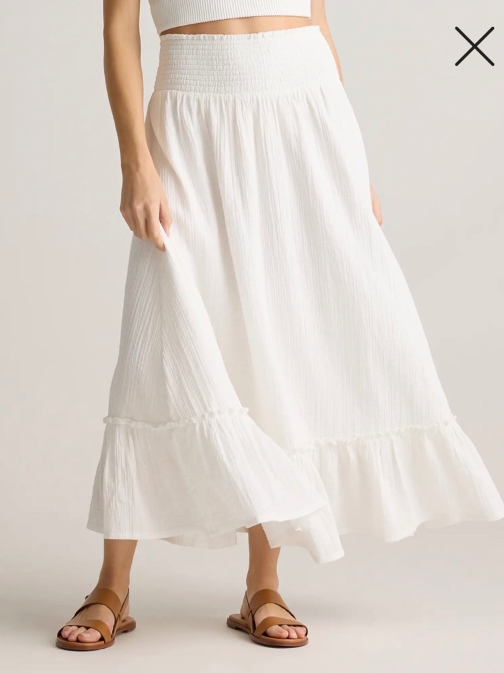 Quince White Maxi Skirt with Smocked Waist